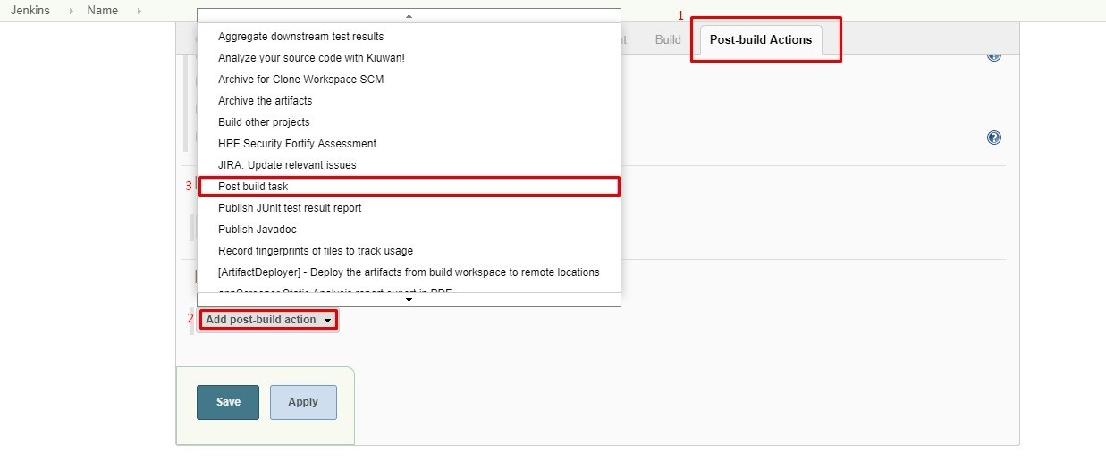 Figure 10.22: Jenkins: Select Post Build Task