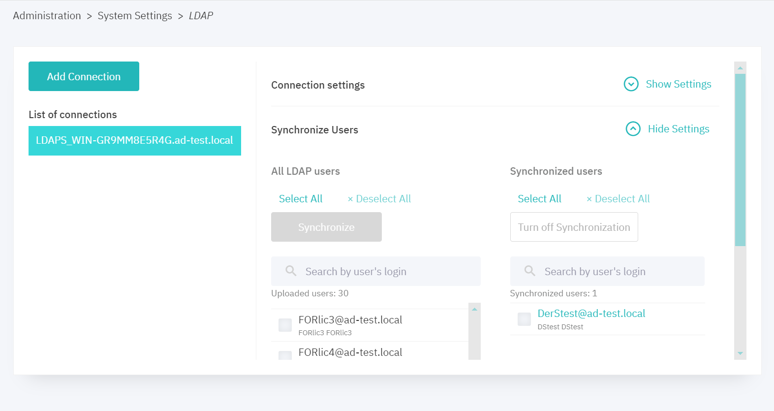 Figure 10.73: LDAP user synchronization