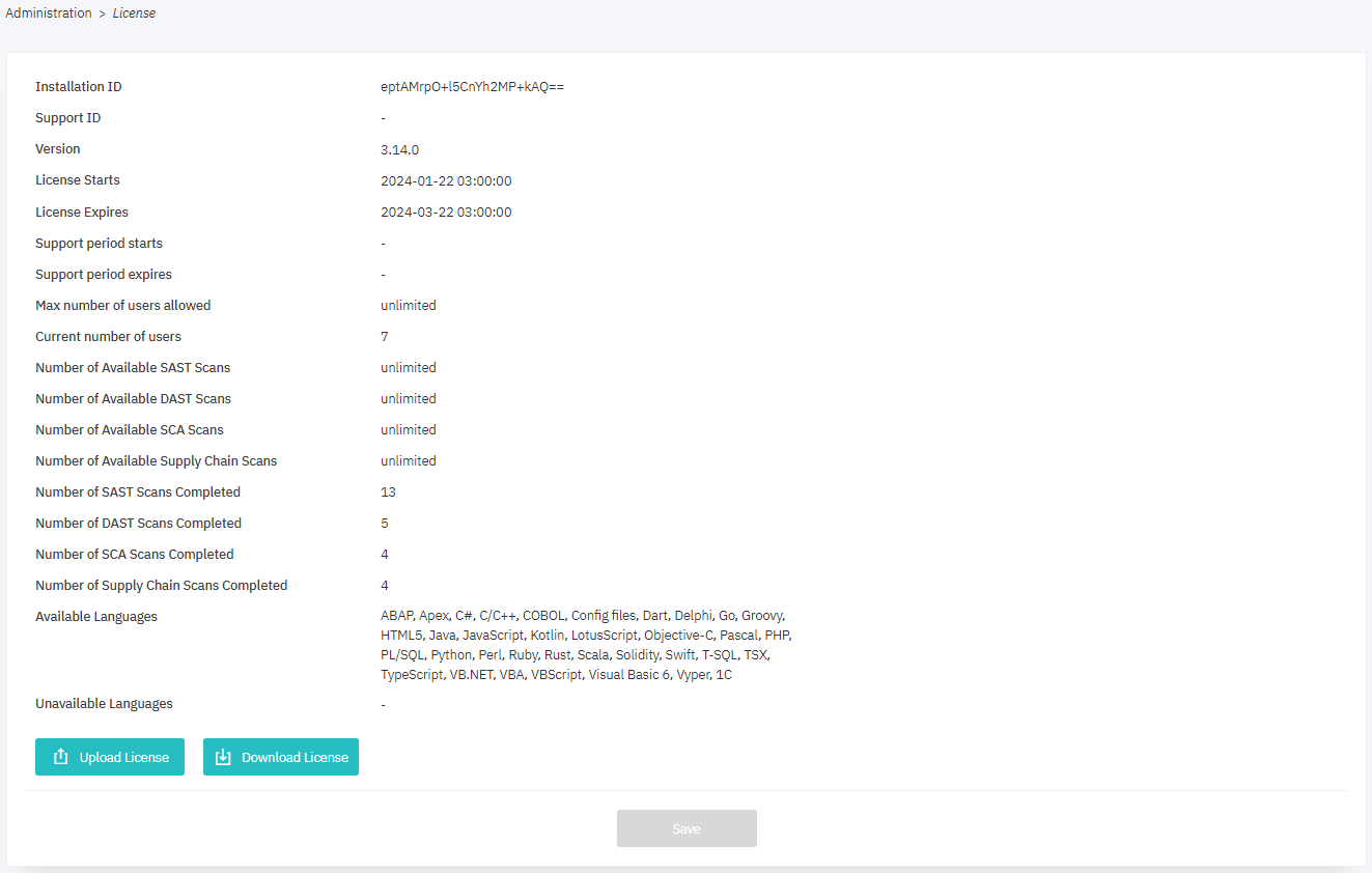 Figure 10.74: Admin Panel > License