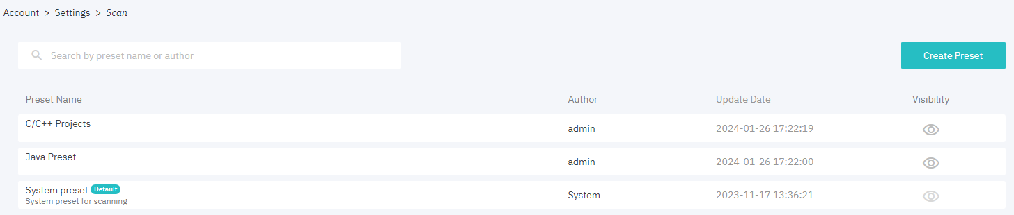 Figure 10.75: Preset List